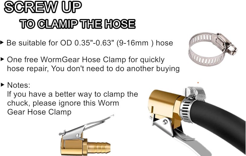 LDCRE Tire Air Chuck Adapter with Clip,1/4" Brass American Type Thread Pump Nozzle，Locking Tire Inflator Adapter Connect, Air Compressor Tire Chuck Hose End with Barb Connector for Hose Repair 1PC - Image 2